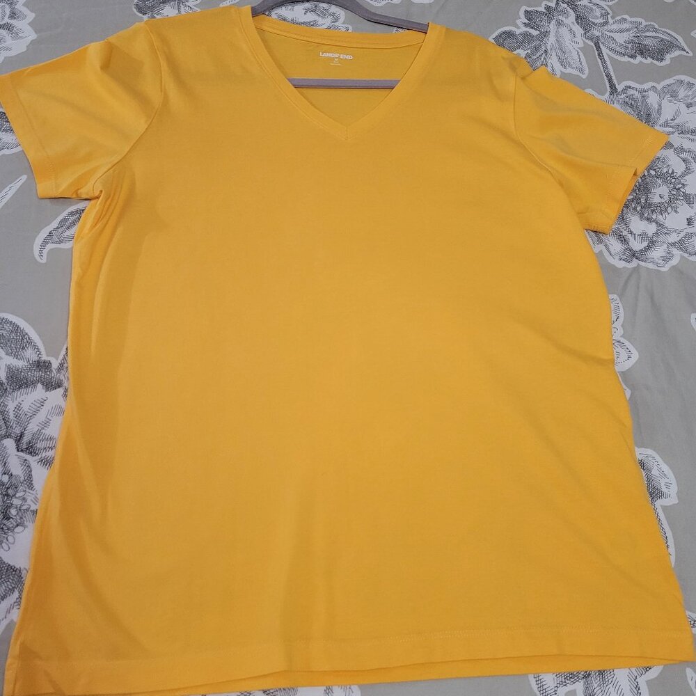 Lands' End Short Sleeve Orange Cotton V-Neck T Shirt Size Medium